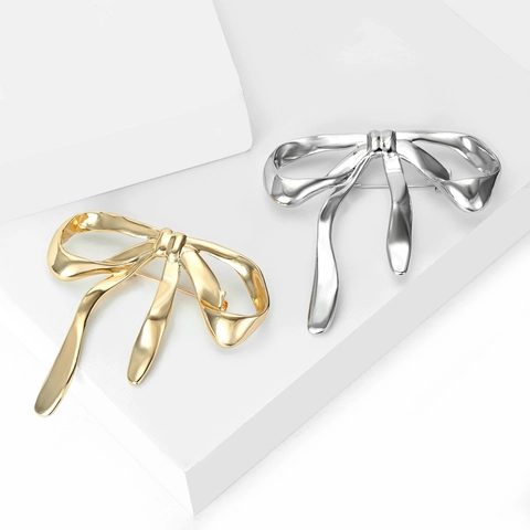 Damen Luxus Legierung Schleife Brosche Gold Silber Hammerschlag Minimalistisch Schleifenknoten Pin Für Kleider Anzüge Schmuck