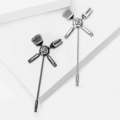 Creative Alloy Enamel Kitchenware Brooch BBQ Spatula Fork Lapel Pin For Men Women Unisex Fashion Jewelry Accessories