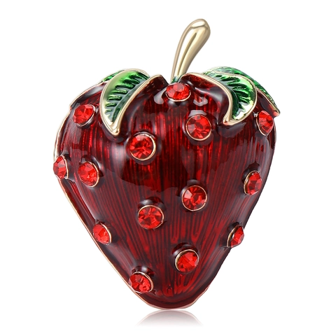 Squisita Spilla a Fragola Rossa per Donna in Lega Smaltata con Olio a Goccia Strass Spilla da Bavero Moda Dolce Frutta Corpetto Accessorio
