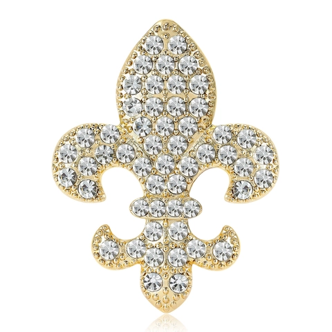 Vintage Fleur De Lis Badge Brooch For Men Women Elegant Alloy Rhinestone Inlaid French Court Style Corsage Pin Accessory