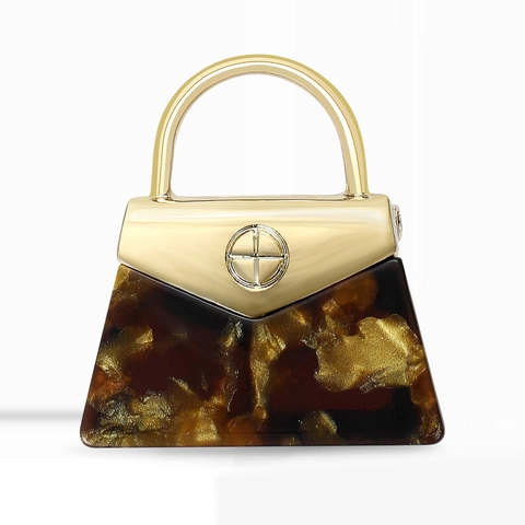 Broche Vintage con Forma de Bolso Aleación de Oro Acrílico Carey Alfiler Decorativo para Mujer Joyería de Moda Versátil