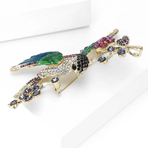 Broche de Pájaro Colibrí Colorido de Aleación con Diamantes de Imitación y Esmalte Joyería Elegante de Moda para Abrigo de Mujer