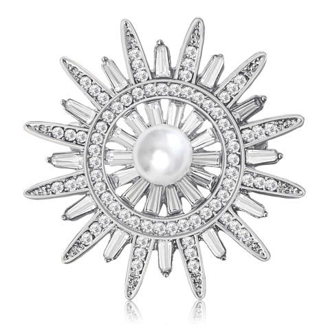 Elegante Spilla a Sole per Donna Con Perla Artificiale Strass Lucido Accessori in Lega per Abiti Maglioni
