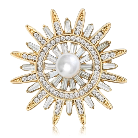 Elegante Spilla a Sole per Donna Con Perla Artificiale Strass Lucido Accessori in Lega per Abiti Maglioni