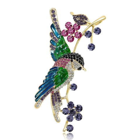 Broche de Pájaro Colibrí Colorido de Aleación con Diamantes de Imitación y Esmalte Joyería Elegante de Moda para Abrigo de Mujer