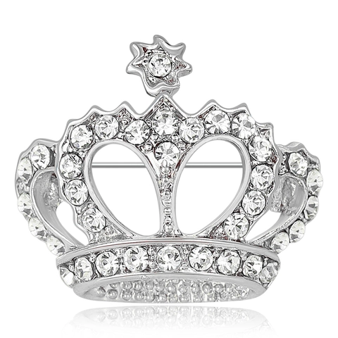 Fashion Alloy Crown Brooch Pin For Women Heart Star Detail Inlaid Rhinestone Gold Silver Color Clothing Accessory Jewelry