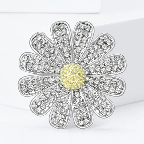 Elegante Legierung Gänseblümchen Brosche Für Damen Versilbert Strass Chrysantheme Anstecknadel Anhänger Mehrzweck Schmuck Zubehör