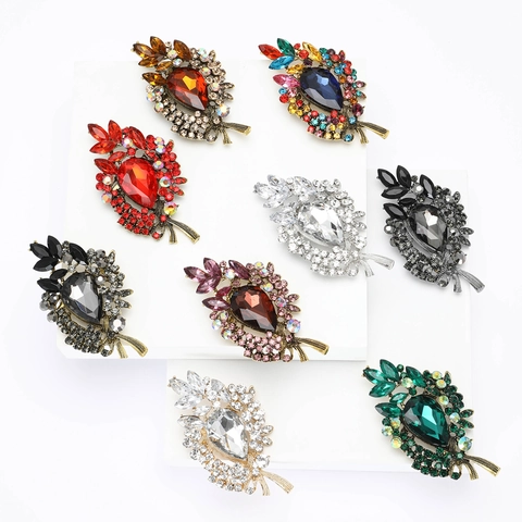 Vintage Legierung Strass Blatt Brosche Für Damen Eleganter Kristall Blumen Pin Für Hochzeit Party Bekleidungsdekoration Zubehör