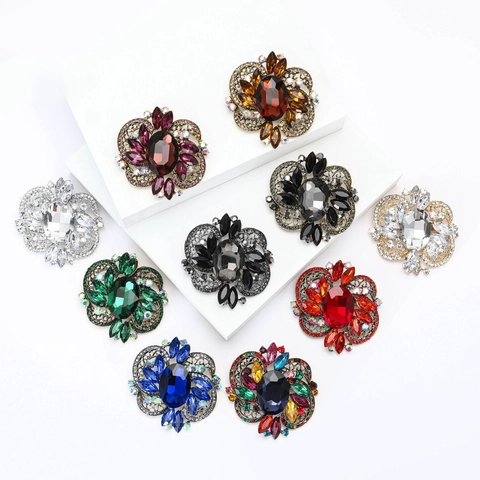 Spilla Floreale in Lega Vintage per Donna Spilla di Lusso con Strass e Grandi Fiori di Cristallo per Decorazione Abito da Banchetto Nuziale