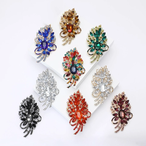 Spilla Fiore in Strass Lega Vintage Lusso Grande Spilla Corsetto Foglia Botanica da Donna Accessori Matrimonio Banchetto