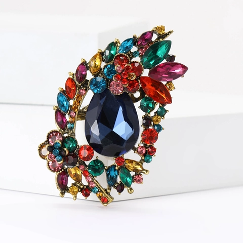 Lussuosa Spilla a Fiore in Lega con Strass Vintage per Donna Grande Spilla da Balia in Cristallo a Goccia d'Acqua Matrimonio