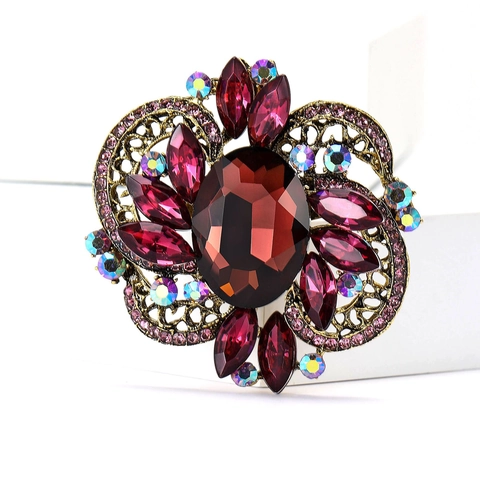 Spilla Floreale in Lega Vintage per Donna Spilla di Lusso con Strass e Grandi Fiori di Cristallo per Decorazione Abito da Banchetto Nuziale