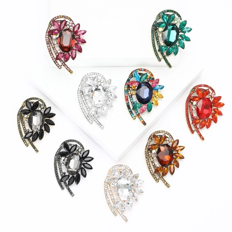 Vintage Legierung Strass Blume Brosche Große Ovale Kristall Korsage Pin Für Damen Hochzeit Bankett Party Täglich Accessoire