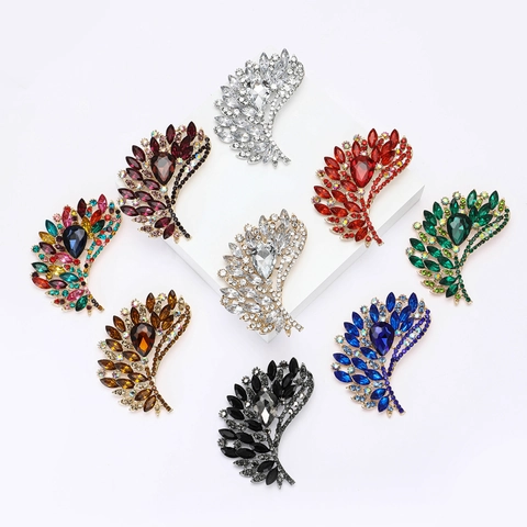 Spilla a Forma di Piuma in Lega Grande Vintage con Strass e Cristallo di Vetro Corsage di Lusso per Donna Scialle Cardigan Gioielli da Festa Matrimonio