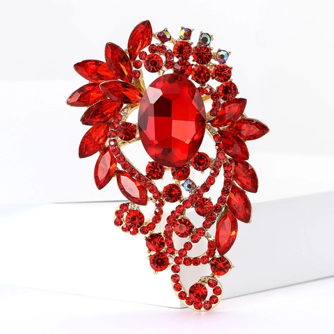 Vintage Alloy Rhinestone Floral Brooch Large Crystal Bouquet Pin For Women Wedding Party High Grade Costume Jewelry Gift