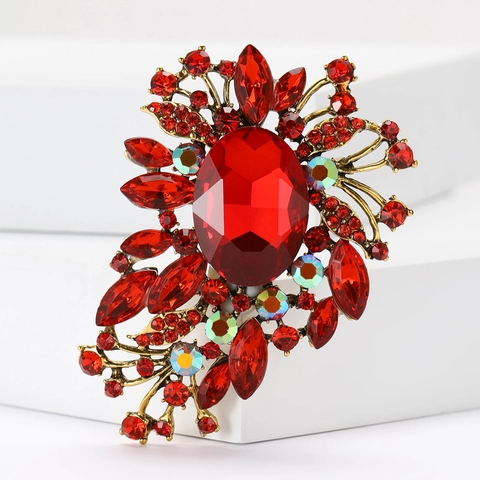Vintage Palast Stil Legierung Strass Brosche Luxuriöse Ovale Glas Edelstein Blume Pin Für Damen Bankett Hochzeit Mantel Zubehör