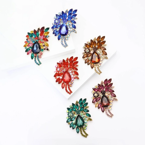Vintage Luxuriös Legierung Strass Brosche Große Blumen Kristall Pin Für Damen Anzüge Mäntel Schals Schmuck Zubehör