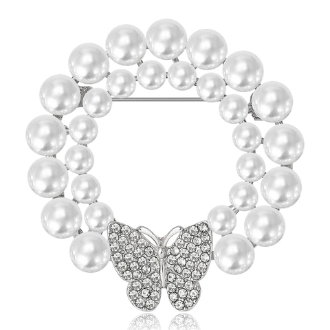 Elegante Spilla in Lega di Perle Artificiali a Forma di Ghirlanda di Farfalle con Strass Intarsiati per Donna Matrimonio Banchetto