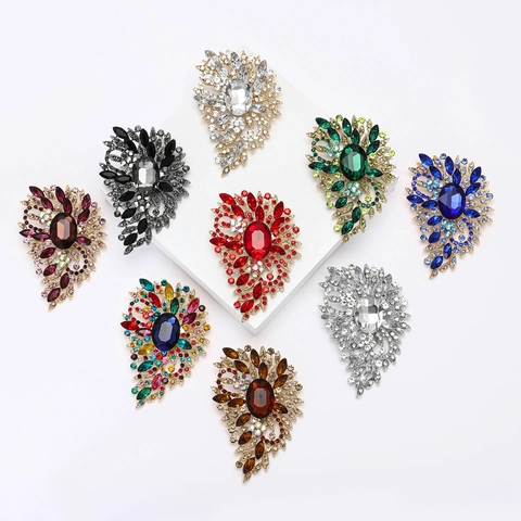 Spilla a Fiore Grande Lussuosa Vintage per Donna in Lega con Strass Intarsiati Elegante Accessorio per Abito e Cardigan