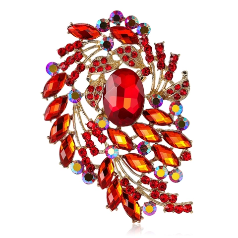 Vintage Alloy Rhinestone Floral Brooch For Women Large Luxury Crystal Breastpin For Shawl Cardigan Fashion Jewelry Gift
