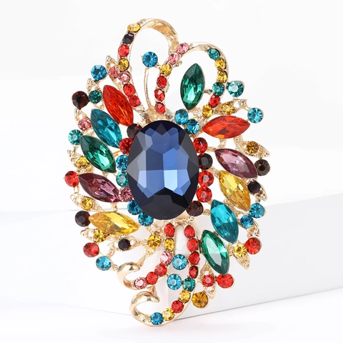 Spilla a Fiore in Lega Vintage con Strass per Donna Grande Spilla in Pietra Ovale Elegante Accessori per Gioielli da Banchetto