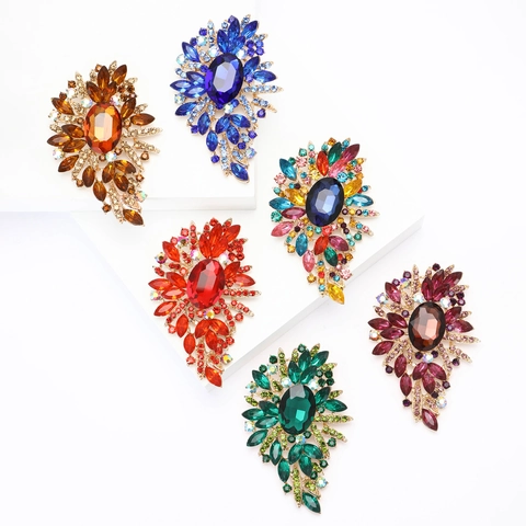 Vintage Legierung Blumen Brosche Pin Luxuriöse Große Strass Eingelegte Korsage Für Damen Elegante Hochzeit Bankett Party Schmuck Zubehör