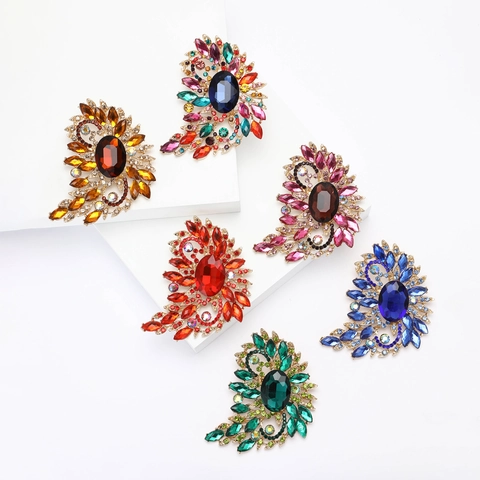 Spilla a Fiore in Lega Vintage con Strass per Donna Grande Cristallo Intarsiato Design Foglia Paisley Elegante Gioielli
