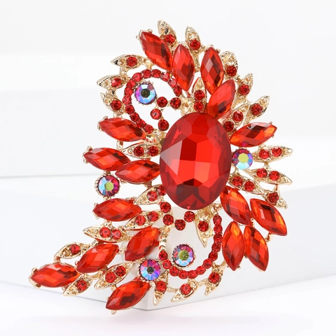 Spilla a Fiore in Lega Vintage con Strass per Donna Grande Cristallo Intarsiato Design Foglia Paisley Elegante Gioielli