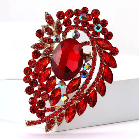 Retro Legierung Große Glas Brosche Für Frauen Vintage Strass Paisley Blatt Corsage Pin Für Anzüge Schal Schmuck Geschenk