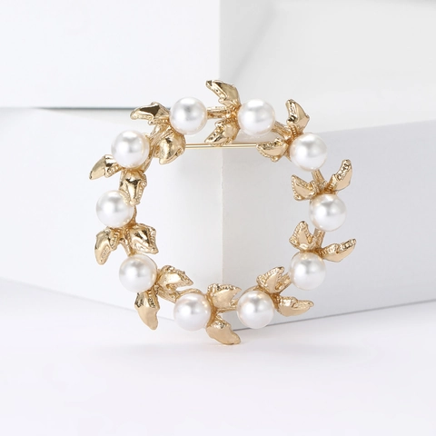 Elegante Broche de Guirnalda de Flores de Aleación con Perlas Artificiales para Mujer Alfiler Floral Estilo Coreano para Trajes Abrigos Joyería Regalo