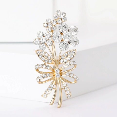 Elegante Spilla a Forma di Mazzo di Fiori con Fiocco per Donna in Lega con Strass Intarsiati Spilla da Risvolto per Abito di Alta Classe Gioielli Regalo