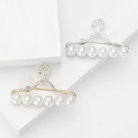Spilla in Lega a Forma di Appendino Creativa Con Perle Artificiali e Strass per Donna Accessori Gioielli Moda
