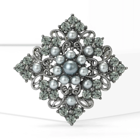 Spilla Floreale Traforata Vintage in Lega Con Strass Perle Stile Palazzo di Lusso Clip Per Sciarpa Da Donna Gioielli Matrimonio