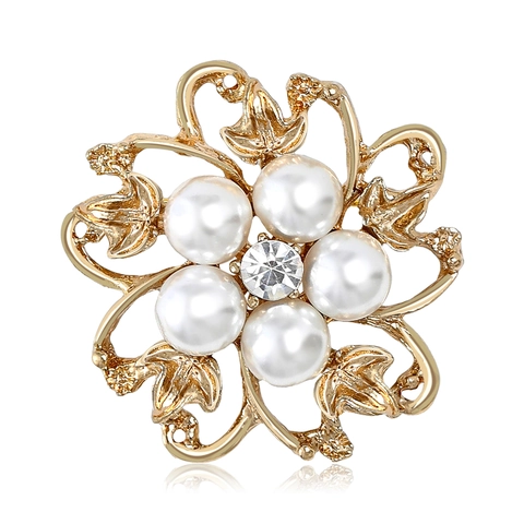 Elegante Spilla a Fiore Traforata in Lega Con Perla Artificiale e Strass Spilla da Bavero Floreale Vintage Gioielli Donna