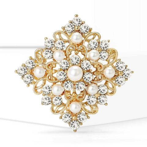 Spilla Floreale Traforata Vintage in Lega Con Strass Perle Stile Palazzo di Lusso Clip Per Sciarpa Da Donna Gioielli Matrimonio