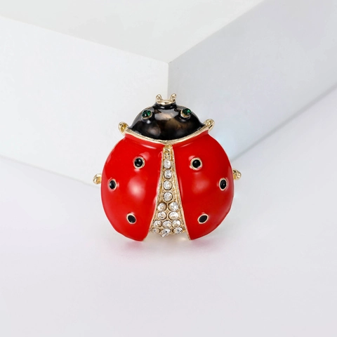 Mode Rot Emaille Marienkäfer Brosche Für Damen Legierung Strass Tier Anstecknadel Süßer Schmuck Zubehör Für Mantel Kleid