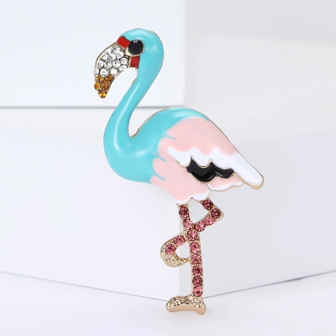 Broche De Flamenco De Aleación Vintage Esmalte Con Diamantes De Imitación Joyería De Pájaro Animal Para Mujer Traje Abrigo Regalo