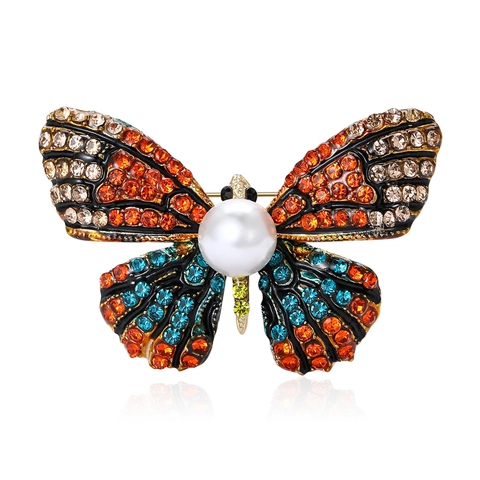Elegante Spilla a Farfalla in Lega Con Strass Colorati e Perla Artificiale per Donna Gioielli Vintage Accessorio Moda Corsage