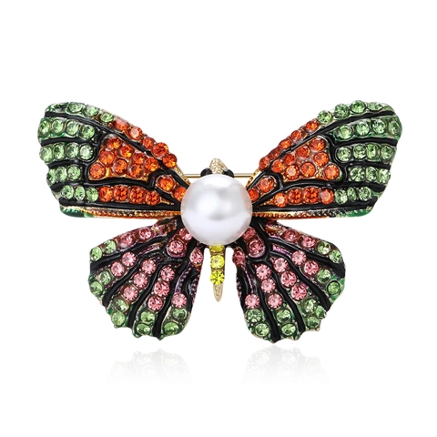 Elegante Spilla a Farfalla in Lega Con Strass Colorati e Perla Artificiale per Donna Gioielli Vintage Accessorio Moda Corsage