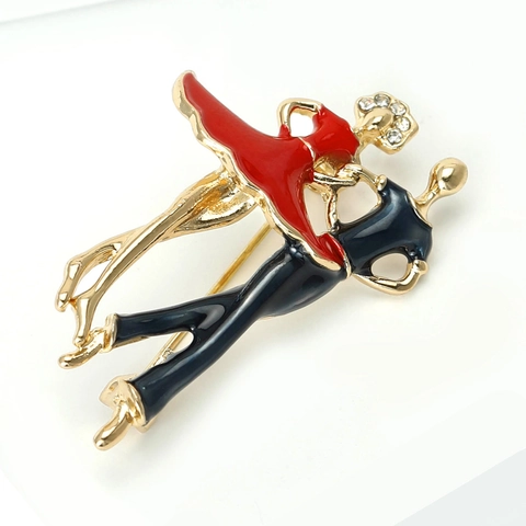 Elegante Broche de Pareja de Baile de Aleación de Diamantes de Imitación Pin de Pareja de Esmalte Vintage para Boda Fiesta Regalo Joyería de Mujer