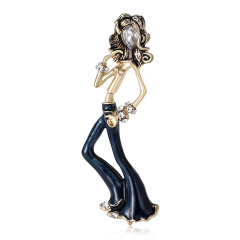 Vintage Legierung Emaille Tango-Mädchen Brosche Elegante Moderne Dame Pin Mit Strass Für Damen Bekleidung Zubehör Schmuck Geschenk