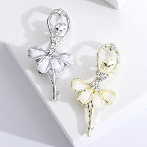 Elegante Legering Strass Dansend Meisje Broche Voor Vrouwen Mode Emaille Ballerina Broche Pin Kleding Corsage Sieraden Accessoires
