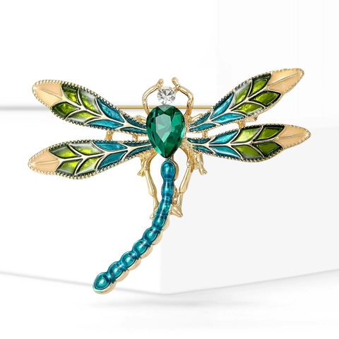 Vintage Alloy Dragonfly Brooch With Enamel Gradient Wings And Crystal Rhinestone Inlay Gold Plated Insect Pin Fashion Jewelry