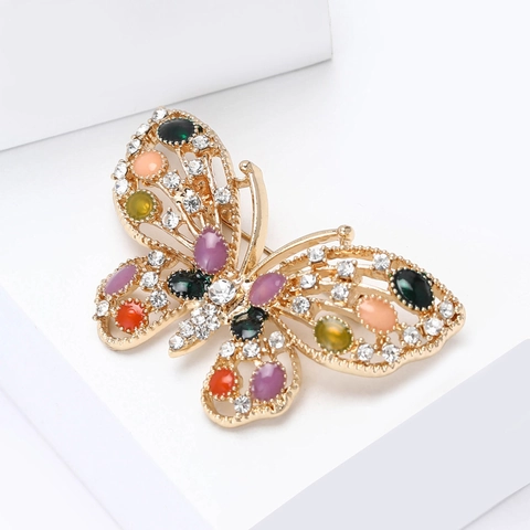 Eleganter Schmetterling Emaille Brosche Mehrfarbig Aushöhlen Legierung Strass Brustnadel Vintage Schmuck Für Damen Mode Accessoire