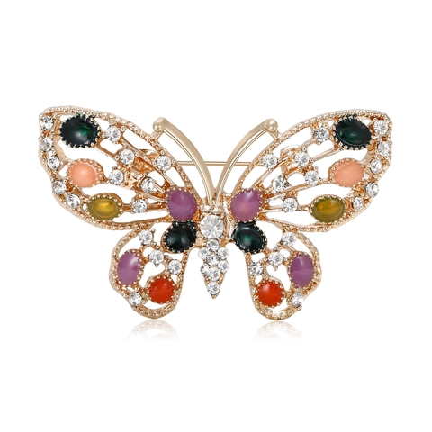 Elegant Butterfly Enamel Brooch Multicolor Hollow Out Alloy Rhinestone Breastpin Vintage Jewelry For Women Fashion Accessory