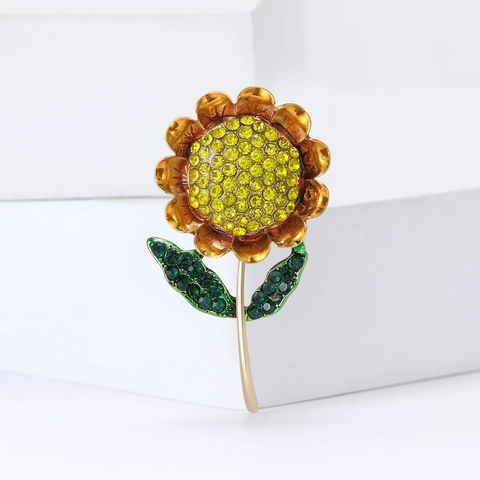 Vintage Legierung Strass Sonnenblume Brosche Für Damen Mode Elegante Sonnenblume Blume Corsage Kleidung Pin Mode Schmuck