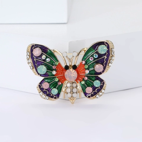 Fashion Legering Kleurrijk Emaille Vlinder Brosche Voor Vrouwen Glanzende Strass Ingelegde Dier Insect Corsage Pak Accessoire Sieraden