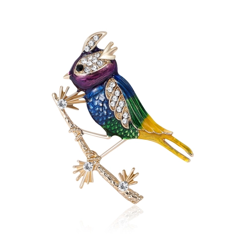 Spilla a Forma di Uccello in Lega Vintage Smalto per Donna Colorati Strass Ramo di Pino Animale Corsage Moda Stile Cinese Accessori Abbigliamento