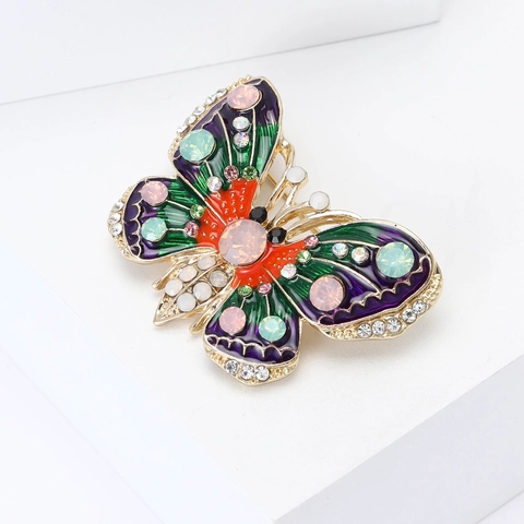 Fashion Legering Kleurrijk Emaille Vlinder Brosche Voor Vrouwen Glanzende Strass Ingelegde Dier Insect Corsage Pak Accessoire Sieraden