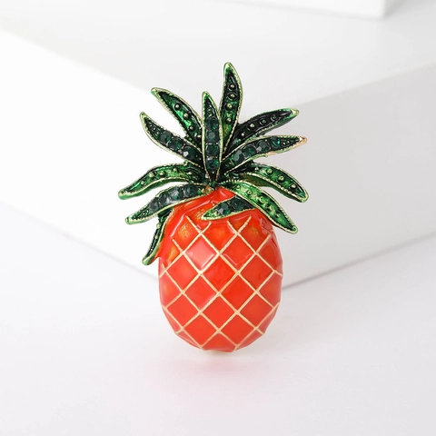 Broche Ananas Mignonne en Alliage Émail Incrustée de Strass Broche de Fruit pour Femmes Style Coréen Bijoux de Mode